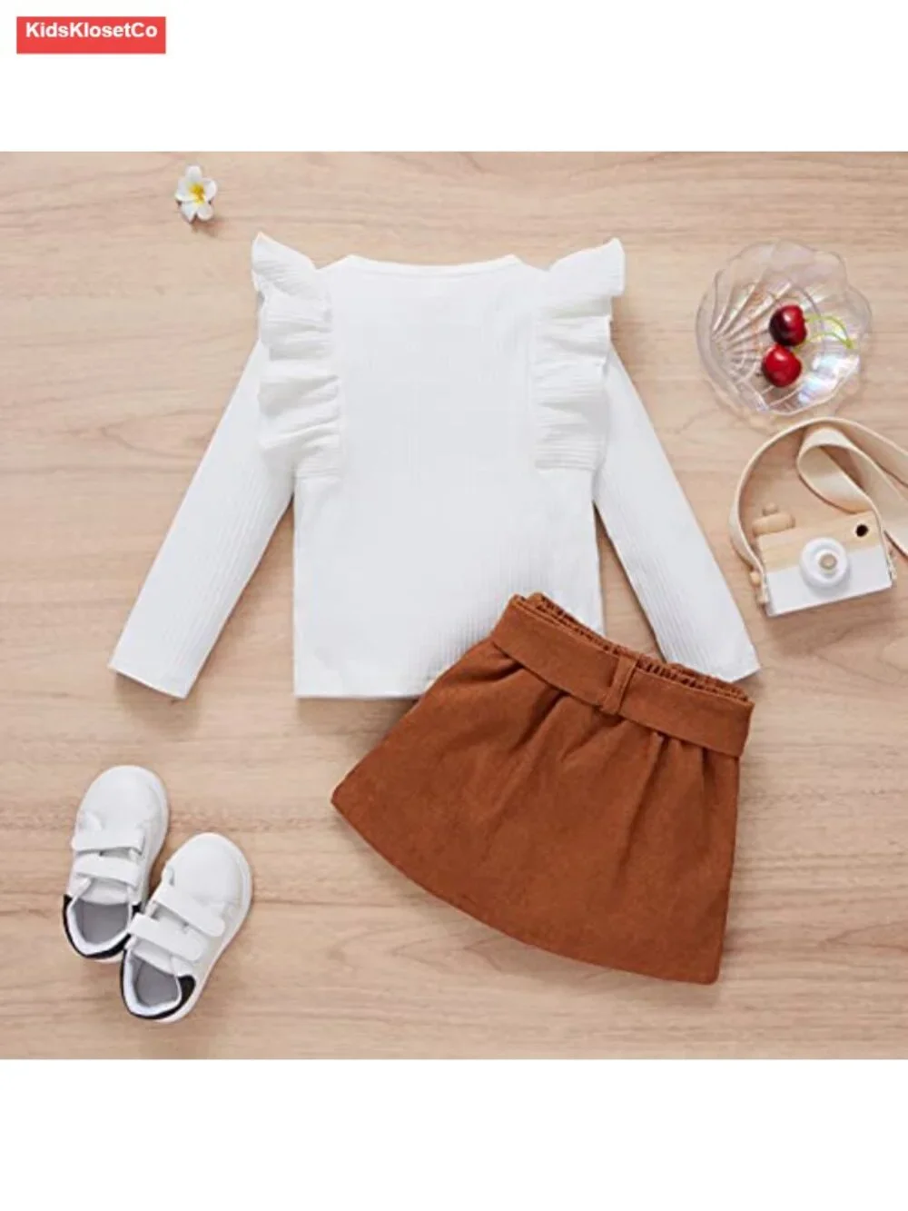 Toddler Girl Fall Long Sleeve Knit Pullover & Corduroy Button Skirt 2 Piece Set
